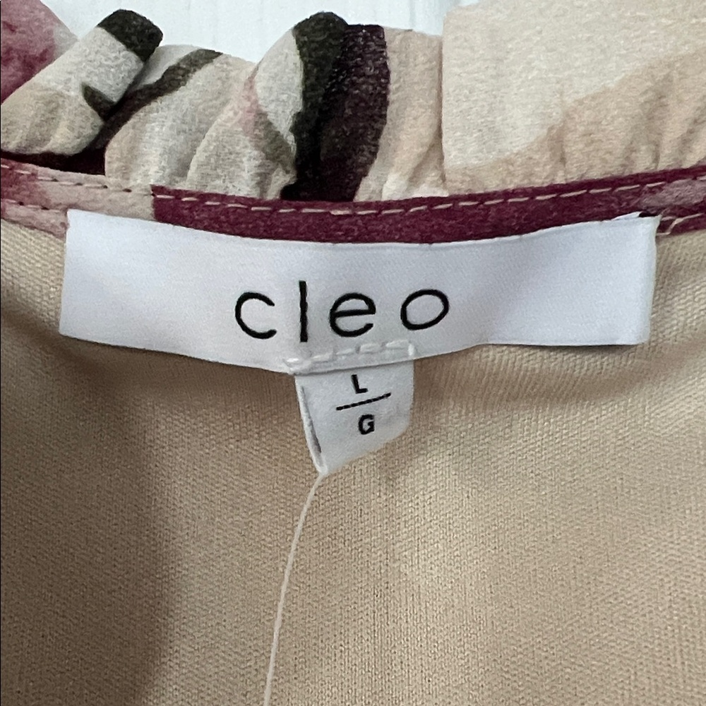 Sold - Cleo Beige and Burgundy Floral Long Sleeve Dress - Picture 2 of 7